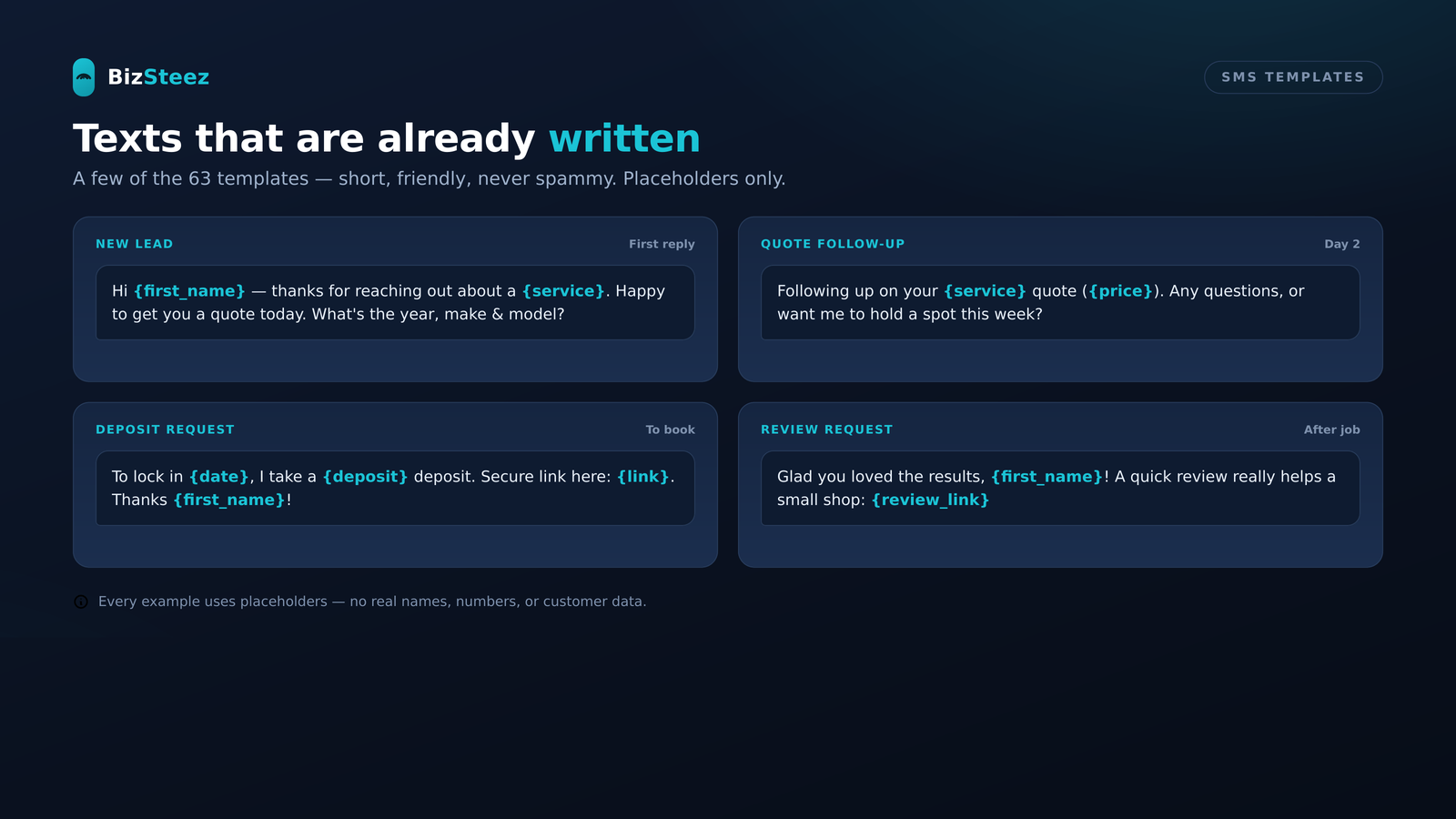 One of 63 SMS templates